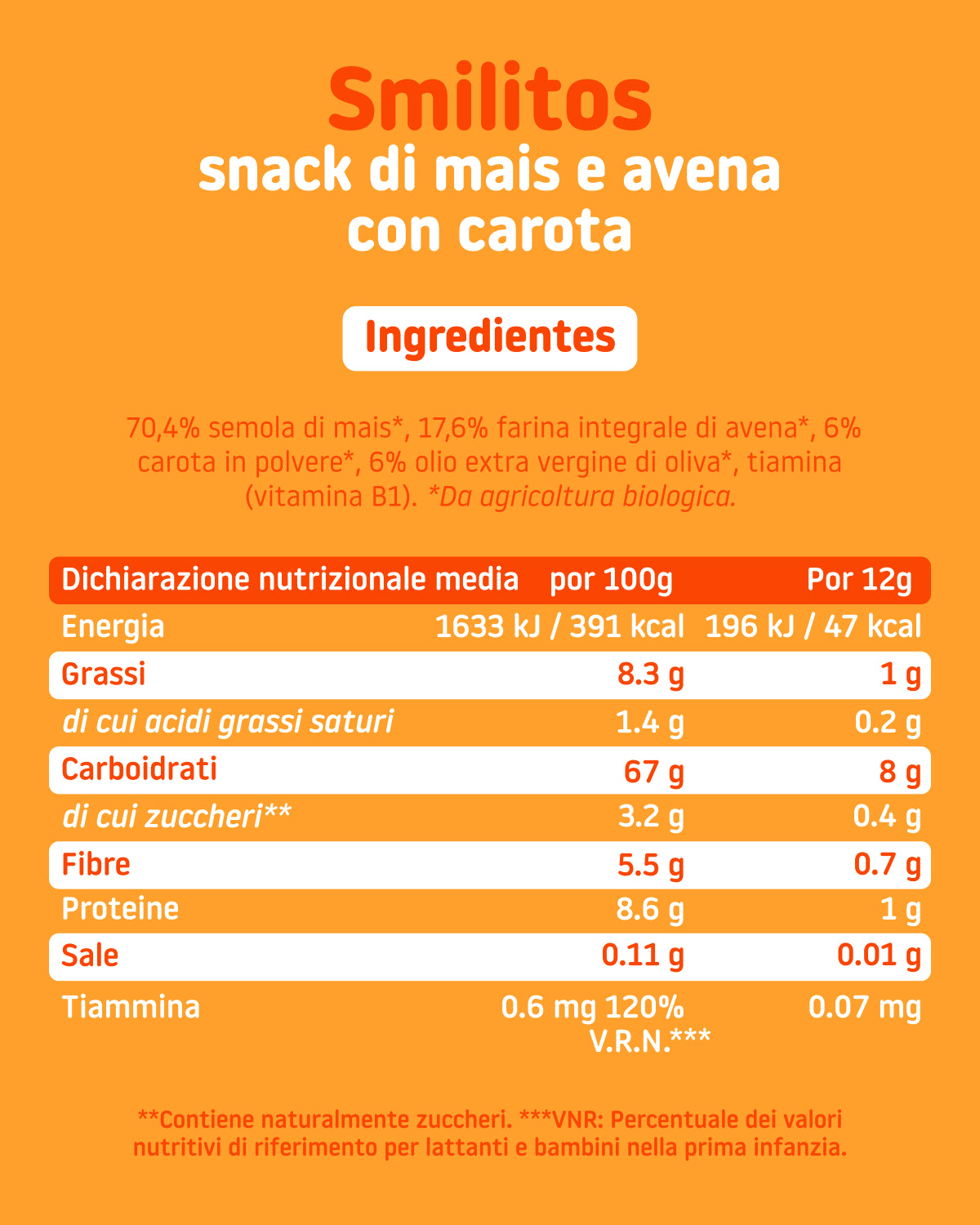 Smilitos snack di mais e avena con carota
