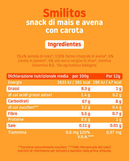 Smilitos snack di mais e avena con carota